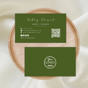 Carte De Visite Logo professionnel minimaliste Qr Code Moss Green