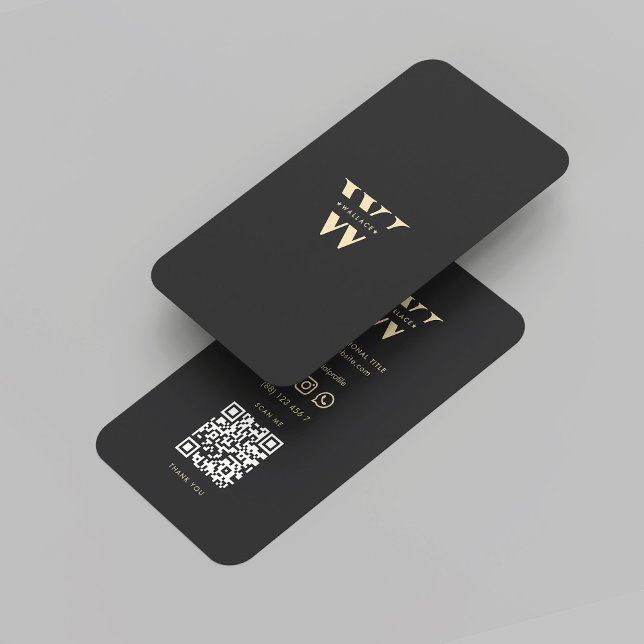 Carte De Visite Logo professionnel moderne W Monogram Black Gold (Modern Professional Logo W  Initial Monogram Black Gold Marketing Networking Business Card
)