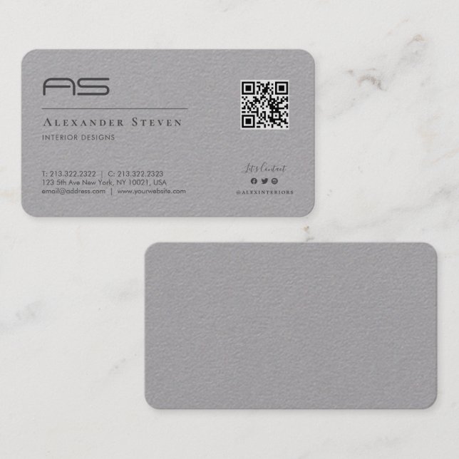 Carte De Visite Logo Professionnel Monogramme Premium Grey (Devant / Derrière)