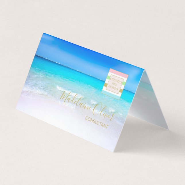 Carte De Visite Logo professionnel Ocean Blue Aqua plié (Devant)