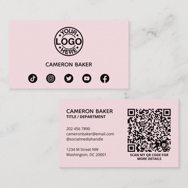 Carte De Visite Logo professionnel personnalisé QR Code Social Med (Devant / Derrière)