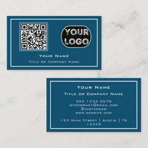 Carte De Visite Logo professionnel QR Code Bleu minimaliste