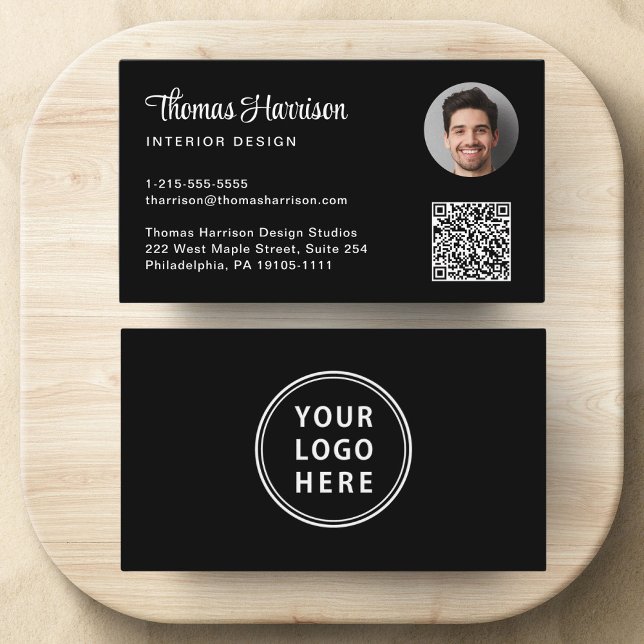 Carte De Visite Logo professionnel QR Code photo noir (Capture attention, make connections, and leave a lasting impression with our modern QR business card)