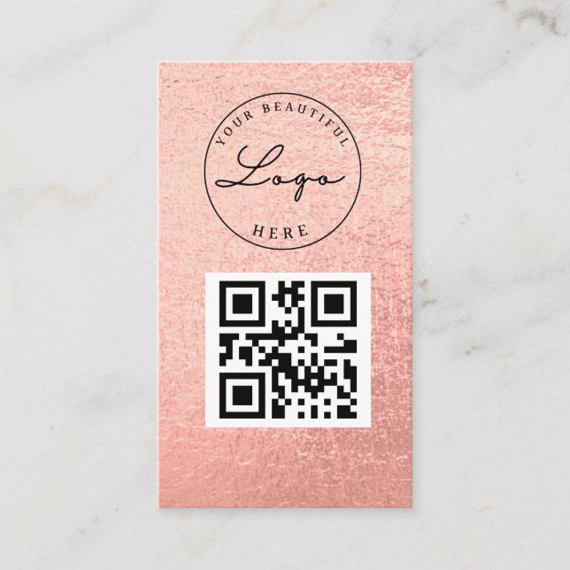 Carte De Visite Logo professionnel Rose Gold QR Code (Devant)