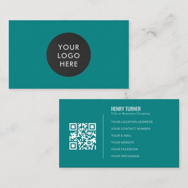 Carte De Visite Logo professionnel simple Code QR Turquoise Compan (Devant / Derrière)