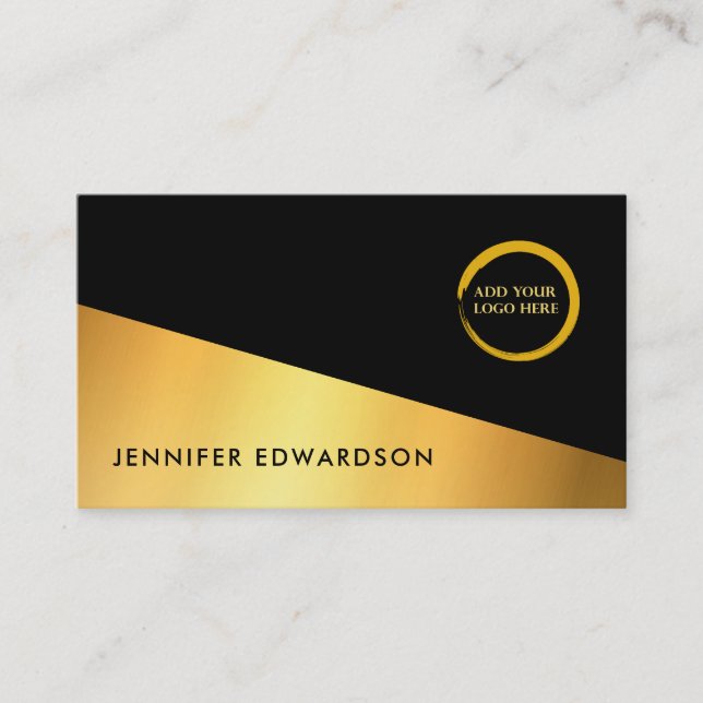 Carte De Visite Logo professionnel simple en or noir (Devant)