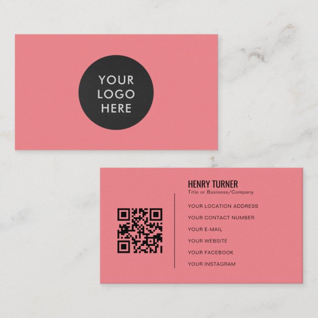 Carte De Visite Logo professionnel simple QR Code Pink Company (Devant / Derrière)