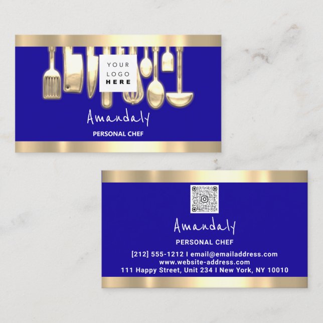 Carte De Visite Logo QR Chef personnel Cuisine Restaurant Nourritu (Devant / Derrière)