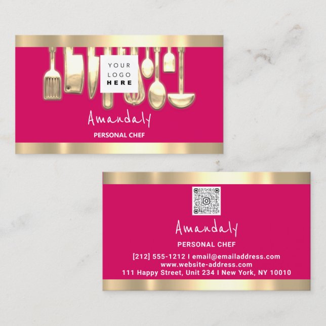Carte De Visite Logo QR Chef personnel Cuisine Restaurant Nourritu (Devant / Derrière)