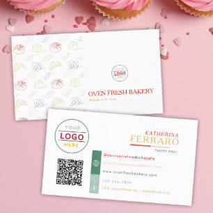 Carte De Visite Logo QR Code Boulangerie à texte coloré blanc