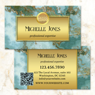 Carte De Visite Logo QR Code Marbre Doré Abstrait