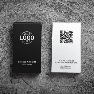 Carte De Visite Logo QR Code Minimaliste Noir Blanc Moderne Person