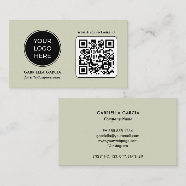 Carte De Visite Logo QR Code Professionnel Vert (Devant / Derrière)