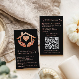 Carte De Visite Logo QR de femme de ménage Service de nettoyage Ro