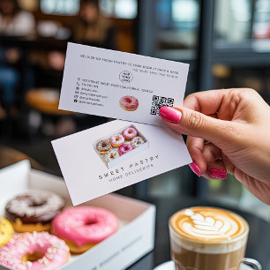 Carte De Visite Logo QR de livraison de donuts de pâtisserie aquar