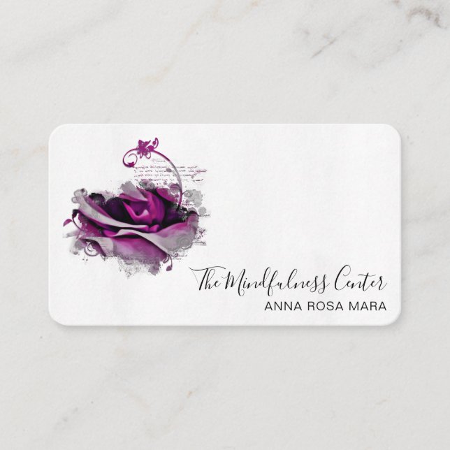 Carte De Visite *~* Logo QR Flore Rose Bourgogne (Devant)