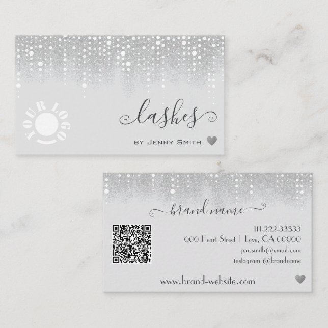 Carte De Visite Logo QR Modèle Plutôt blanc Parties scintillant d' (Devant / Derrière)