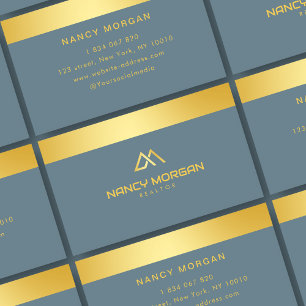 Carte De Visite Logo Realtor House Dusty Bleu Et Or