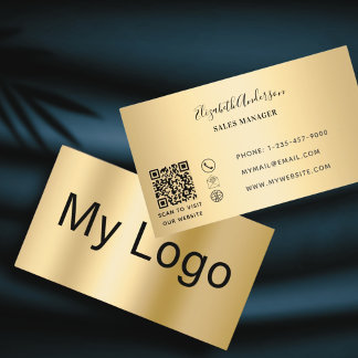 Carte De Visite Logo rectangulaire de code QR noir or