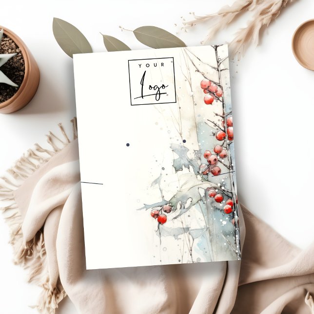 Carte De Visite Logo Red Winter Berries Porte-Collier (Créateur téléchargé)