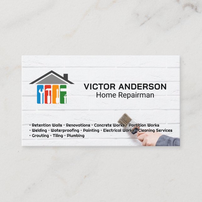 Carte De Visite Logo Rénovations de maisons | Briques de peinture  (Devant)