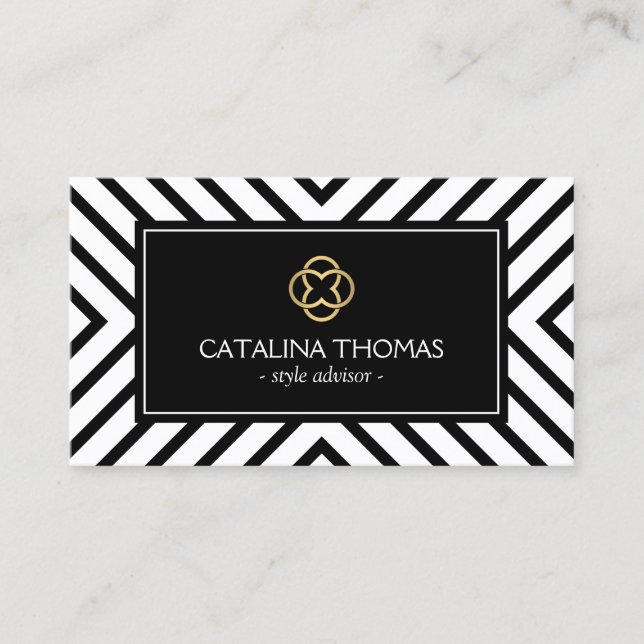 Carte De Visite Logo Retro Mod Motif noir et blanc Gold Clover (Devant)