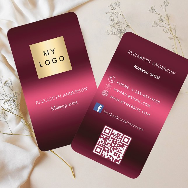 Carte De Visite Logo rose bordeaux Code Qr Facebook (Créateur téléchargé)
