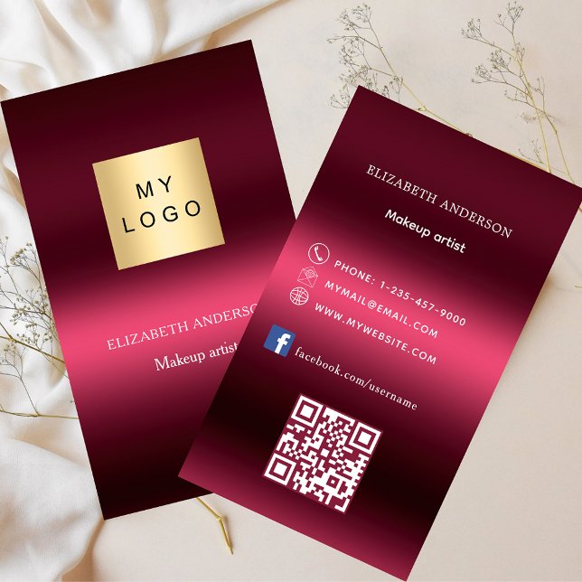 Carte De Visite Logo rose bordeaux Code Qr Facebook (Créateur téléchargé)