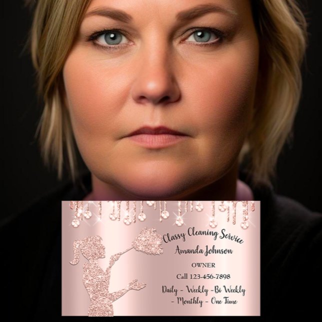 Carte De Visite Logo Rose des services de nettoyage classique Diam (Classy Cleaning Services Rose Logo Maid Diamond Business Card)