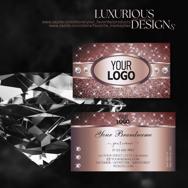 Carte De Visite Logo rose Gold Burgundy Parties scintillant Bijoux (Créateur téléchargé)