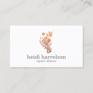 Carte De Visite Logo rose Gold Floral en blanc