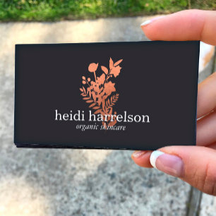 Carte De Visite Logo rose Gold Floral sur Dark Grey