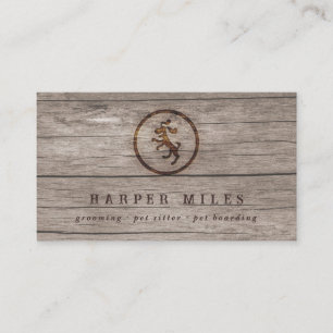 Carte De Visite logo rustique de chien heureux gravé en bois