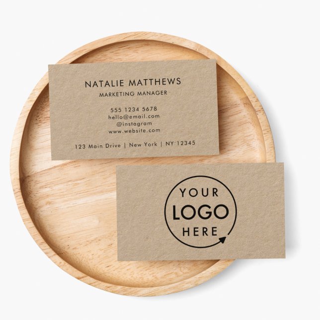 Carte De Visite Logo Rustique Kraft | Professionnel d'entreprise m (Rustic Kraft company branded professional business cards.)