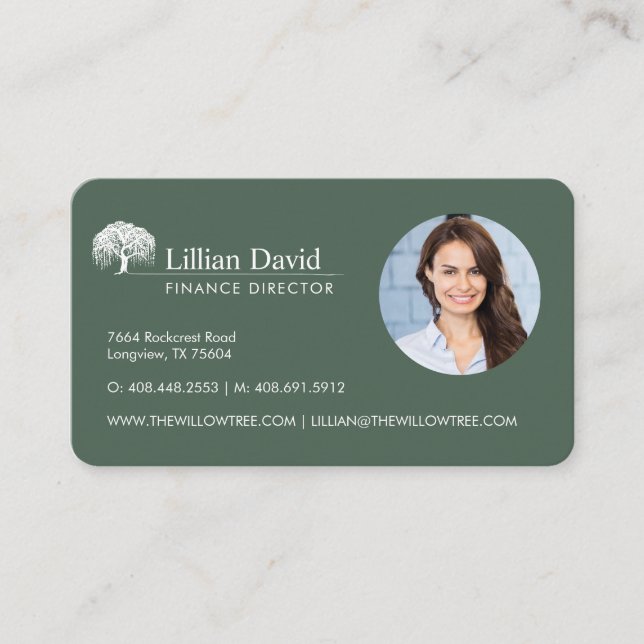 Carte De Visite Logo Rustique Olive Green & White Willow Tree Phot (Devant)