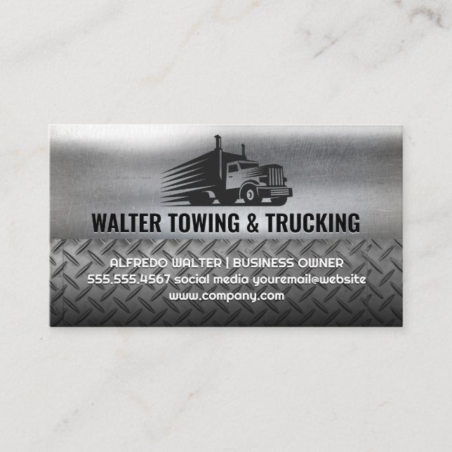 Carte De Visite Logo Semi Truck Moving | Acier industriel métalliq (Devant)