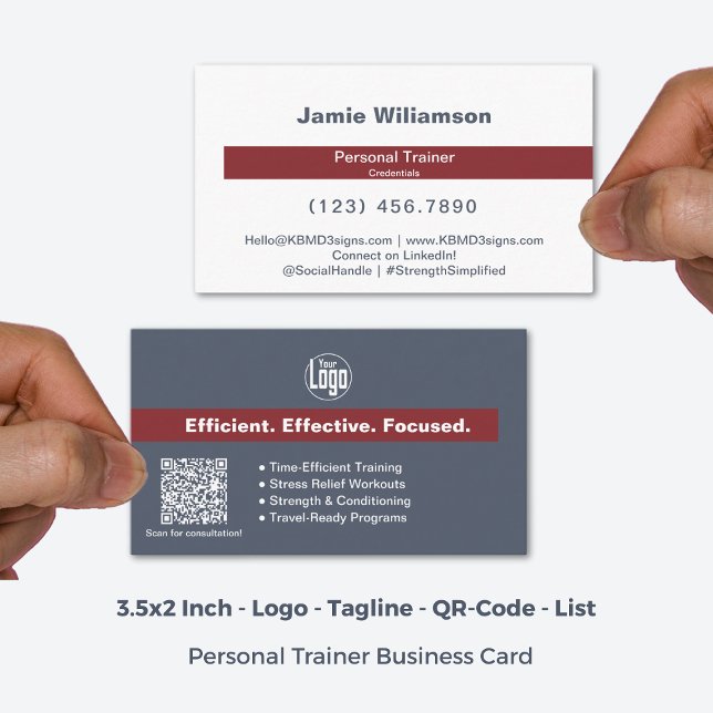 Carte De Visite Logo Services Grey Red Accent Personal Trainer (3.5x2 Inch, Logo Services Grey Red Accent Personal Trainer Business Card)