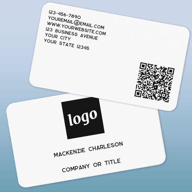Carte De Visite Logo simple et code QR (Logo QR code custom text professional minimalist business card)