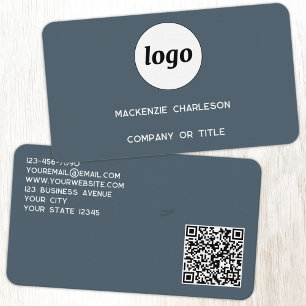Carte De Visite Logo Simple et Code QR Gris Charbon