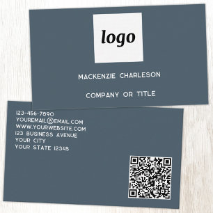 Carte De Visite Logo simple et code QR gris charbon