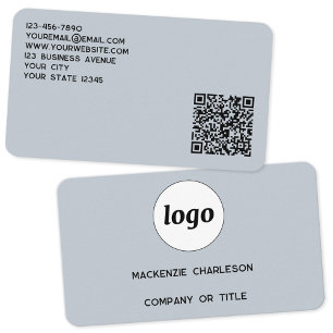 Carte De Visite Logo simple et code QR Poudre bleu