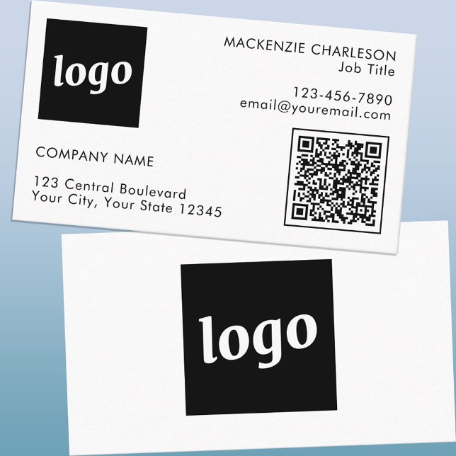 Carte De Visite Logo simple et code QR texte (Logo with QR code and custom text business cards)