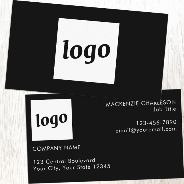 Carte De Visite Logo simple et noir de texte (Logo with custom text black business card)