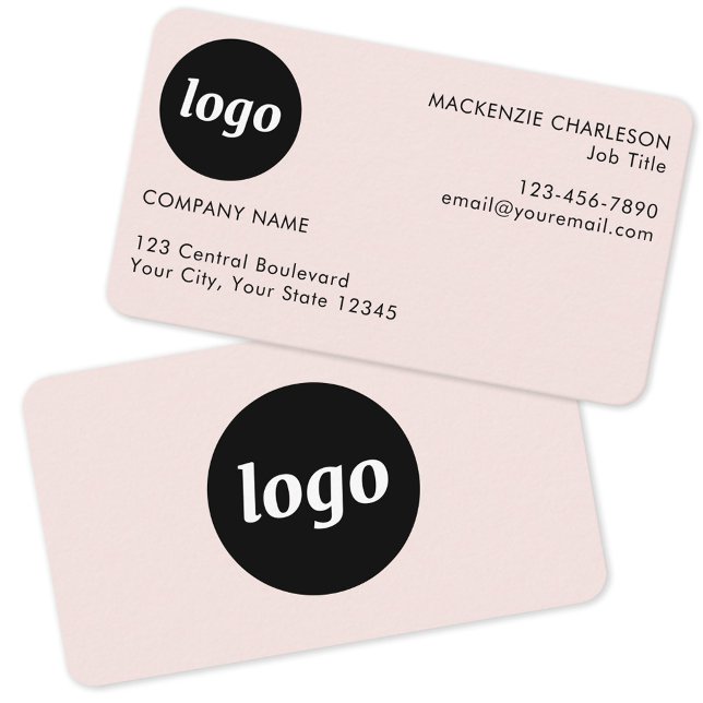 Carte De Visite Logo simple et rose vierge de texte (Logo and text custom professional minimalist blush pink business card)