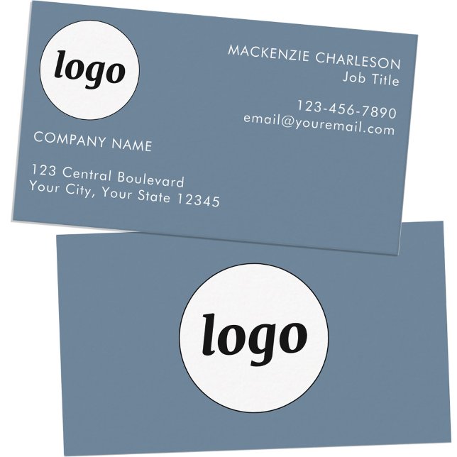 Carte De Visite Logo simple et texte Dusty Blue Grey (Logo with custom text blue gray professional business card)