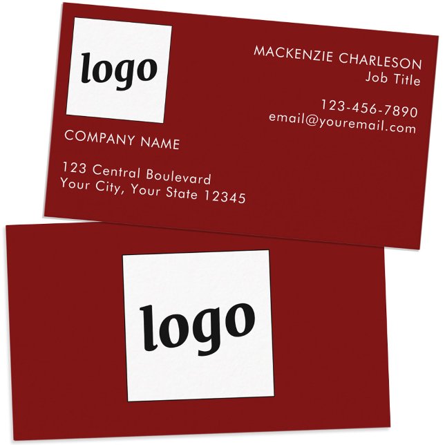 Carte De Visite Logo simple et texte noir Bourgogne rouge (Simple logo custom text professional branding business card dark burgundy red)