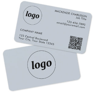 Carte De Visite Logo simple et texte QR Code Poudre bleu