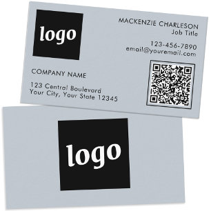 Carte De Visite Logo simple et texte QR Code Poudre bleu