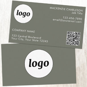 Carte De Visite Logo simple et texte QR Code Sage vert