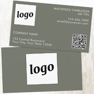 Carte De Visite Logo simple et texte QR Code Sage vert